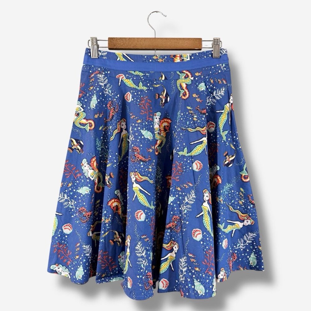 Banned Dancing Days Sophia Mermaid Pleated Skirt S Blue Retro Pinup NWT